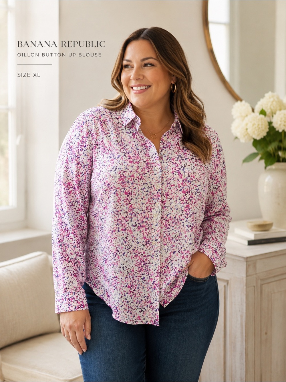 Banana Republic Pink & White Floral Button-Up Shirt